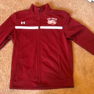 Women’s red Under Armour Warm Up Cheer zip up Jacket pockets windbreaker small